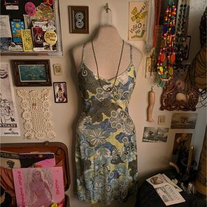 prAna Paisley Floral Print Mini Dress Women's Small Green Blue Bohemian